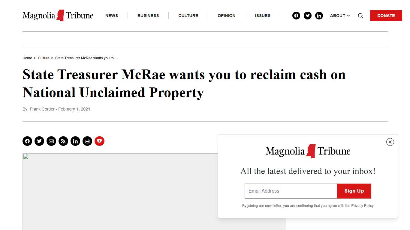 State Treasurer McRae wants you to reclaim cash on National Unclaimed Property - Magnolia Tribune
